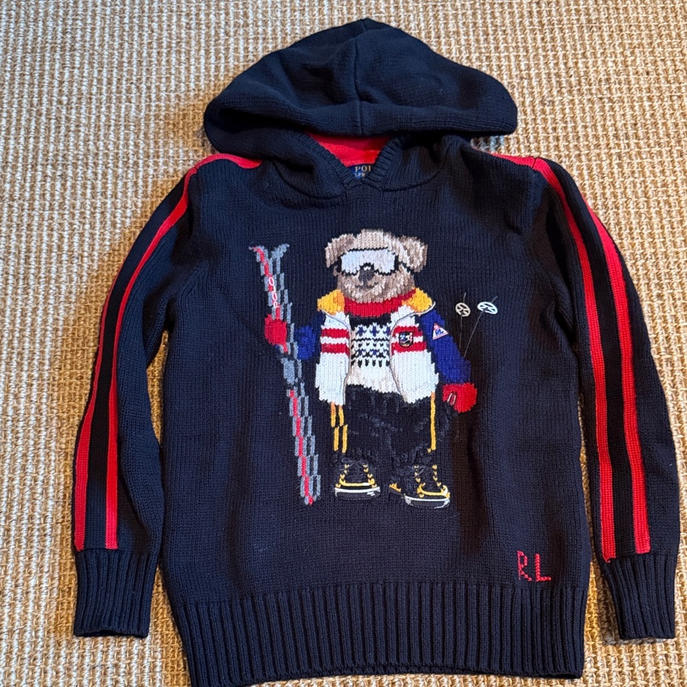 Polo by Ralph Lauren Black Hoodie Sweater with Red Stripes